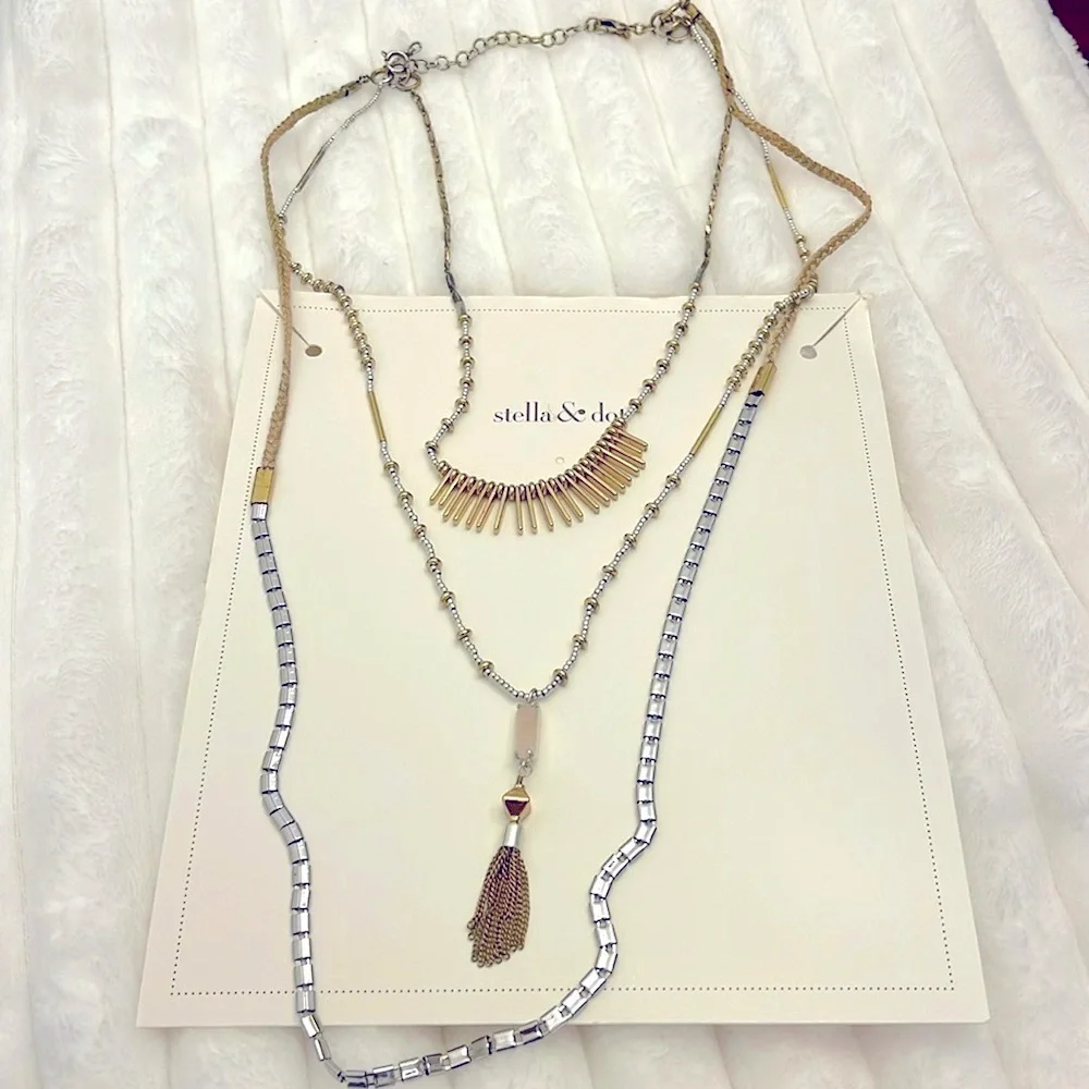 Stella and Dot Riad 7-in-1 or 3-in-1 layered rose quartz tassel Necklace EUC - Picture 5 of 10